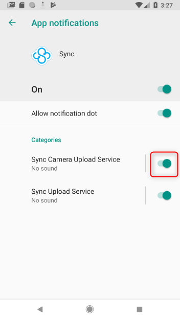 How do I turn off Camera Upload notifications in Android?